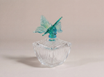 Fairuz – glass jar with aqua blue butterfly lid and textured crystal base فاخر من أتيليه كاروسيل