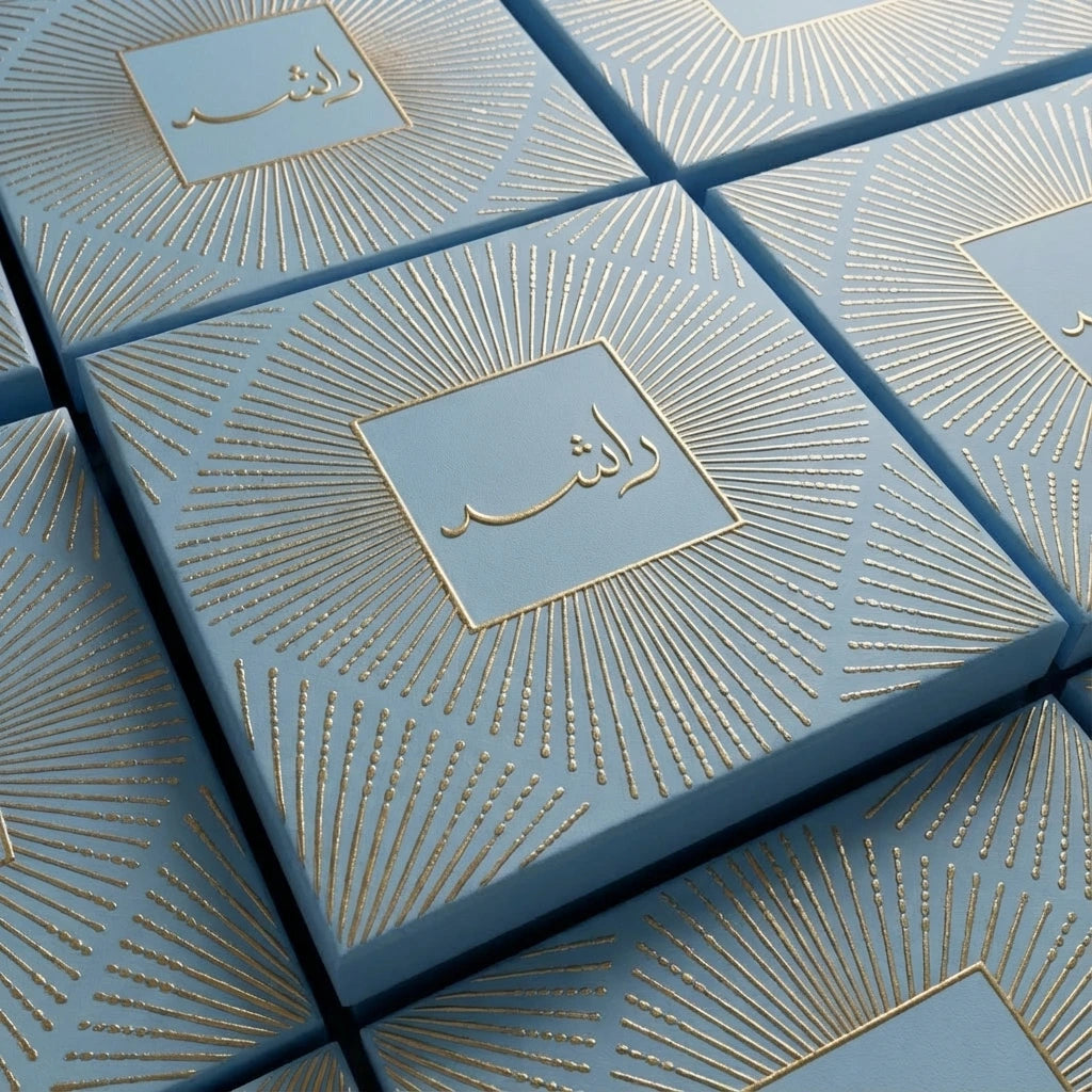 Azure Whisper bespoke baby blue embossed gift box with crystal jar by Atelier Carrousel