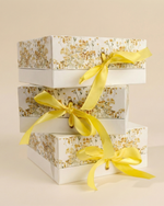 Spring Petals luxury gift box with yellow floral design and crystal flower plate by Atelier Carrousel