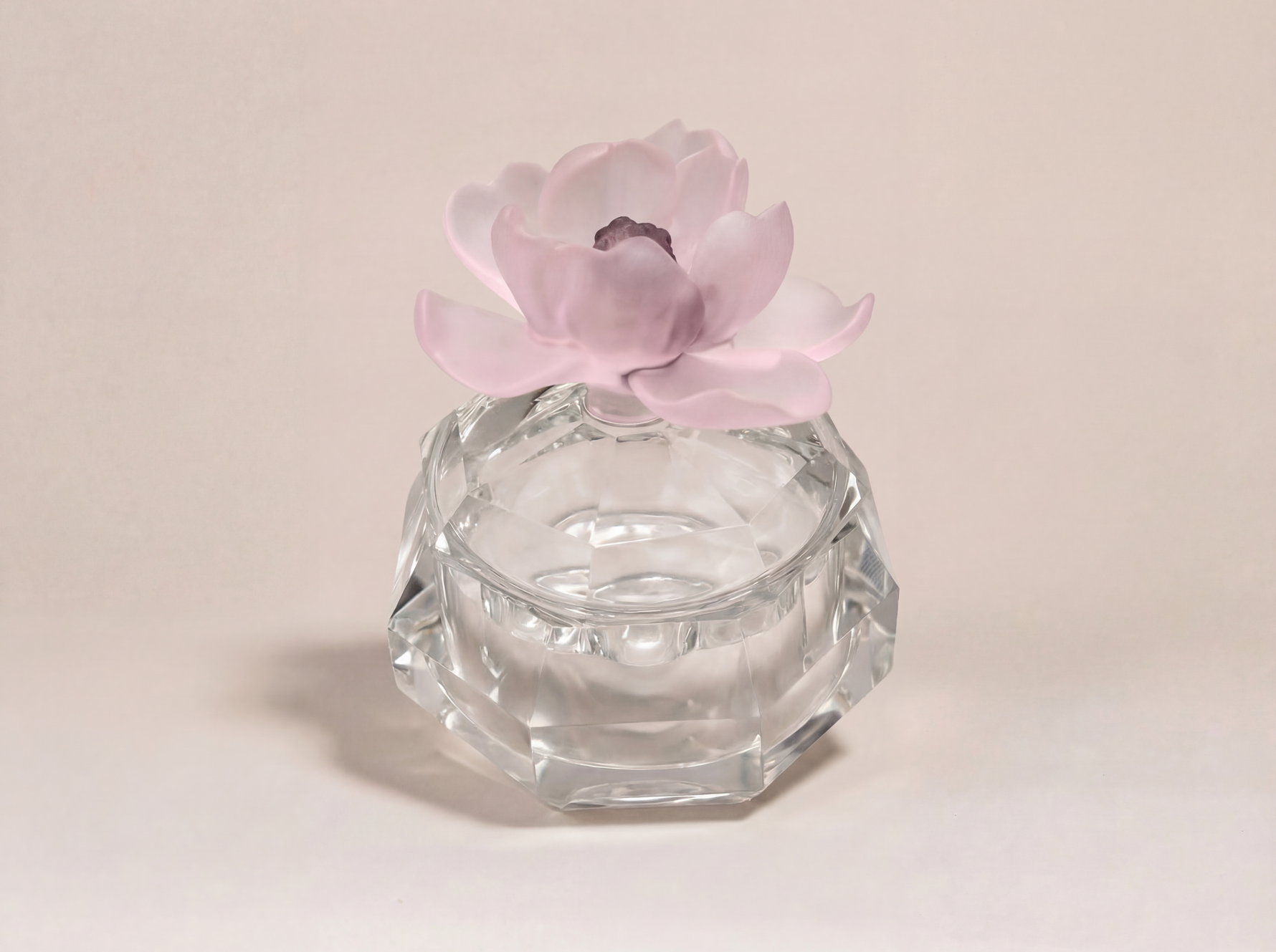 Yasmine luxury faceted crystal jar with handcrafted peony flower lid by Atelier Carrousel