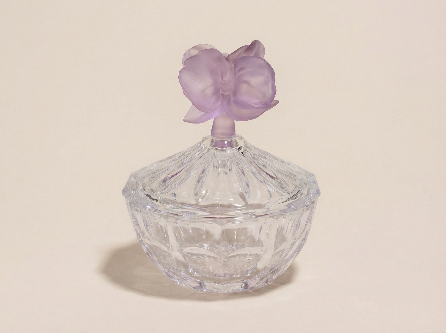 Ruha – crystal jar with two handcrafted pink orchid flower lids فاخر من أتيليه كاروسيل