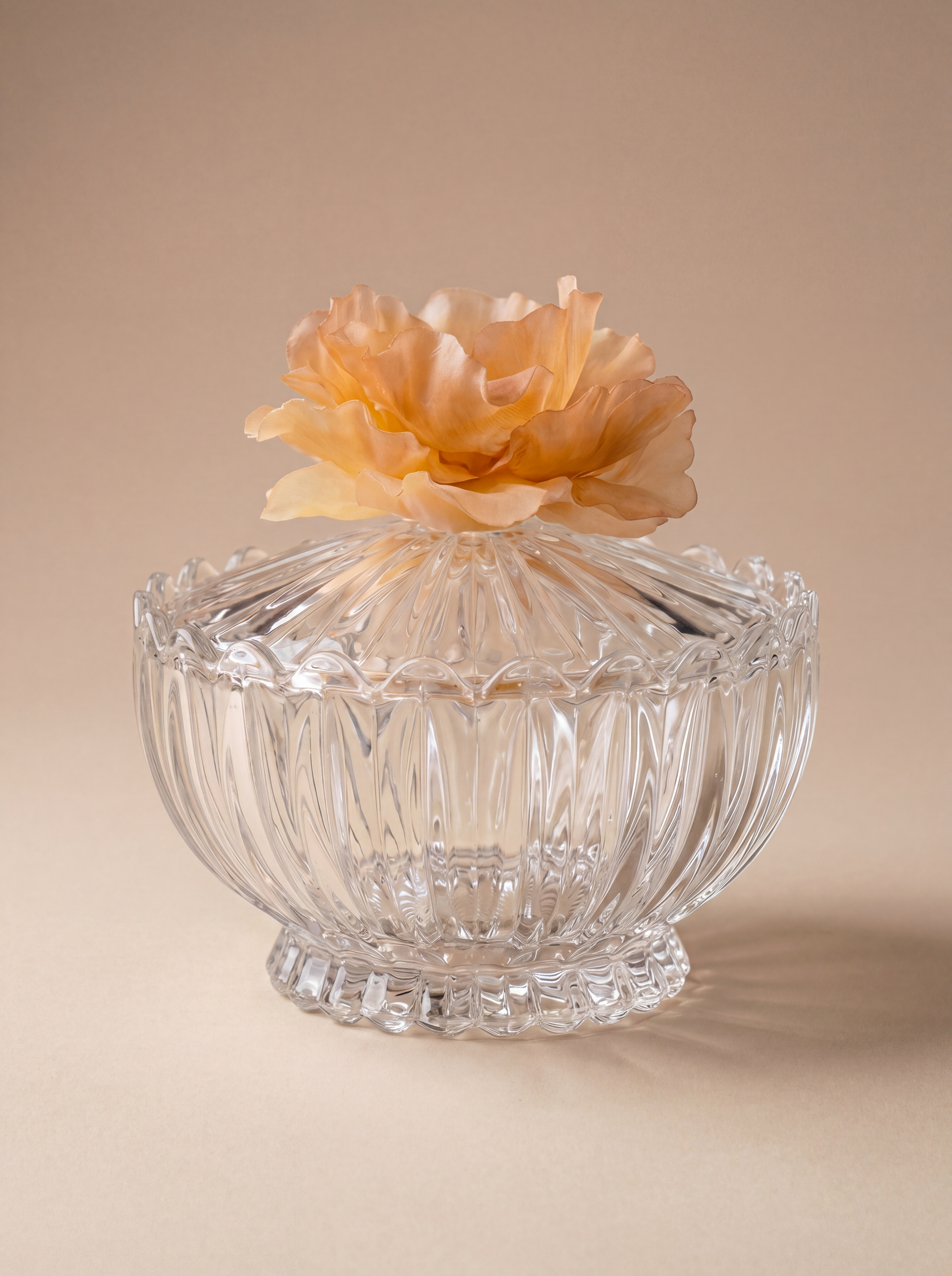 Amber Bloom luxury glass jar with handcrafted amber crystal flower lid by Atelier Carrousel