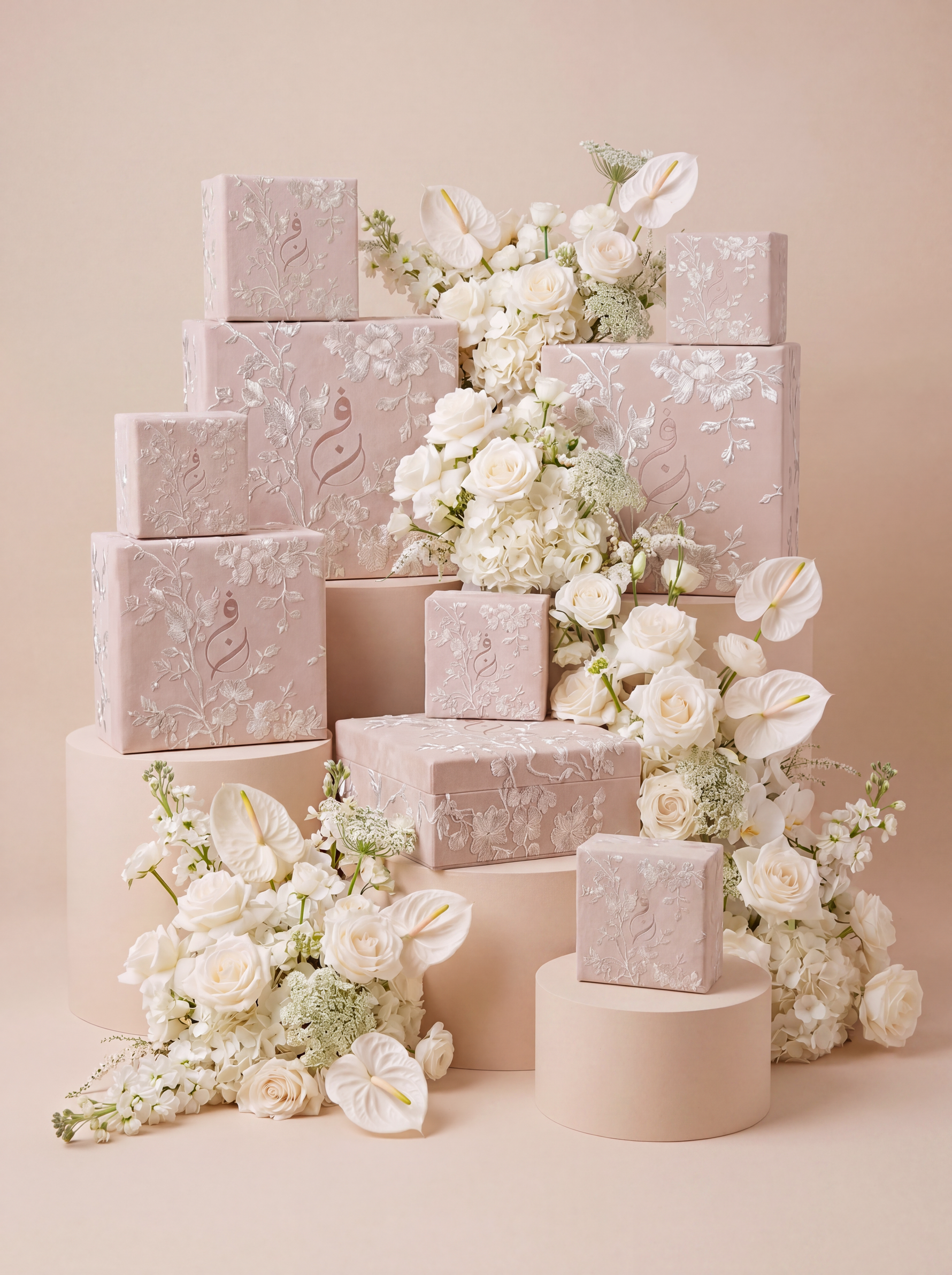 Ivory Garden bespoke beige velvet bridal gift box with mint embroidery by Atelier Carrousel